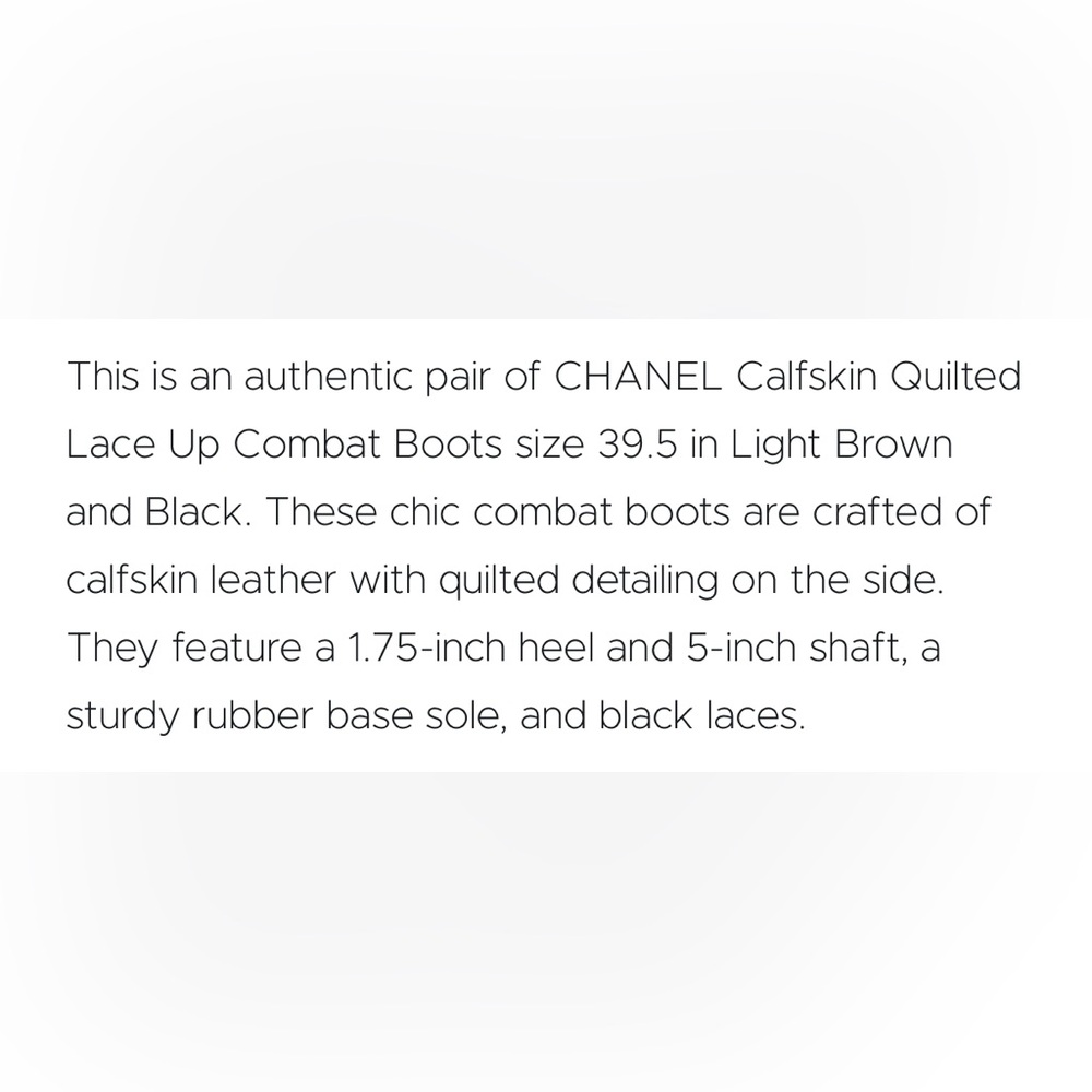 CHANEL
Lambskin Calfskin Quilted Lace Up Combat Boots 39.5 Light Brown - Picture 10 of 12